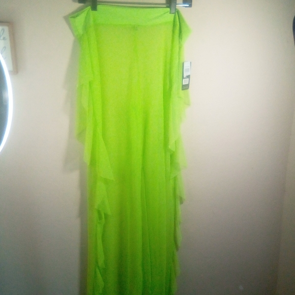 Love University Mesh Neon Green Ruffle Swim Cover-up Stretchy Pant - Picture 1 of 14